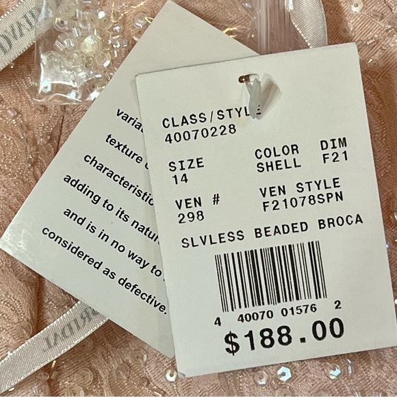 David’s Bridal Sequined Brocade Bodice Mock Two Piece Shell Pink Dress NWT Sz 14 - Picture 13 of 14